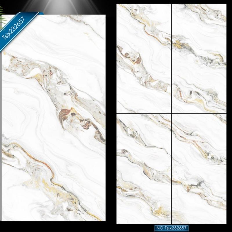 Elegant White Glossy Living Room Porcelain Tile