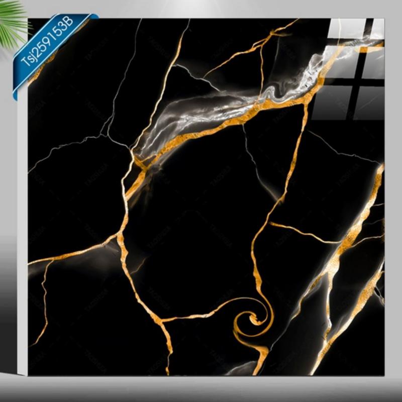 High Gloss Black Gold Vein Tile