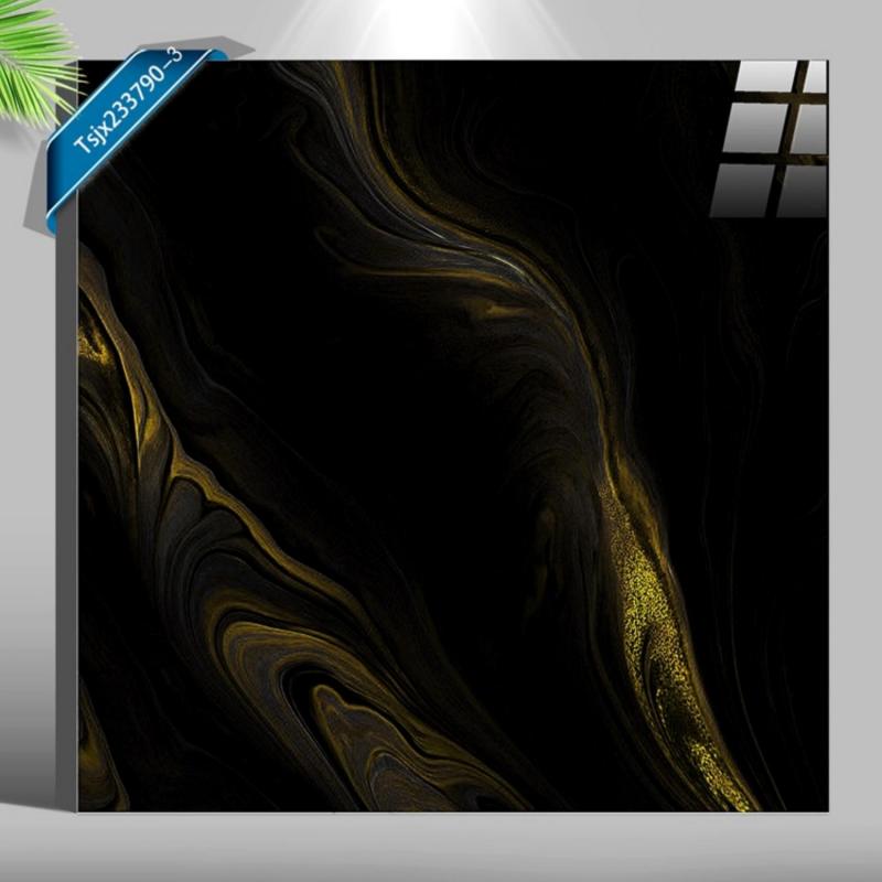 60x60cm Factory Price Glazed Polished Black Marble Design Ceramic Tiles