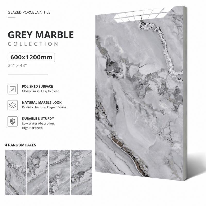 Grey Polished Glazed Porcelain Tile