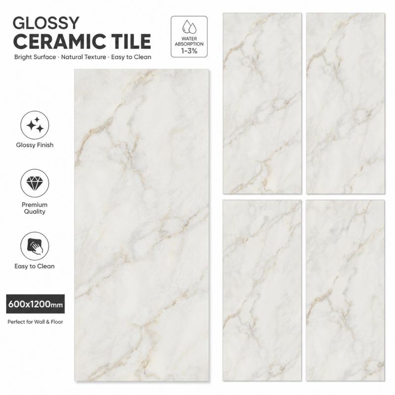 600x1200mm White Glossy Ceramic Tile