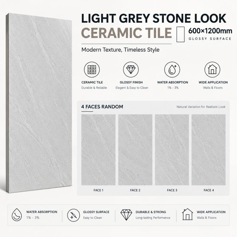 China Made Light Grey Glossy Ceramic Tile
