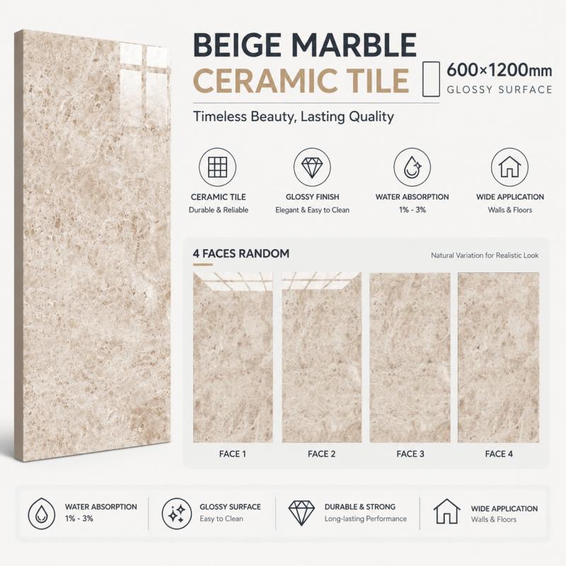 Beige Marble Effect Large Format Tile