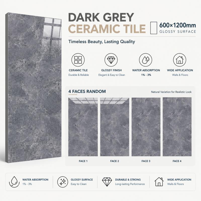 Dark Grey High Gloss Interior Ceramic Tile