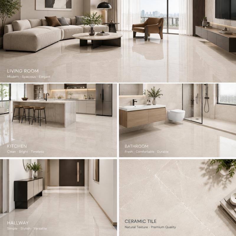 Hotel Lobby Beige Glossy Porcelain Tile